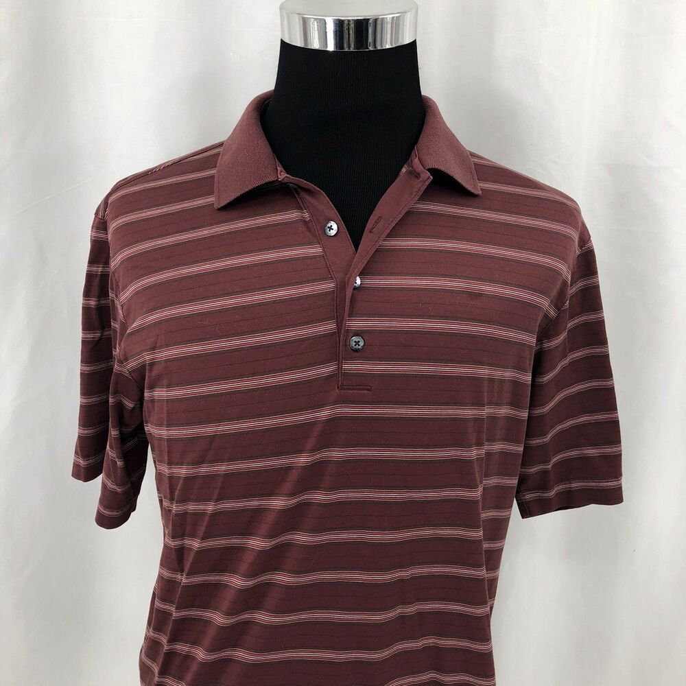 Tiger Woods Nike 60/2 Double Mercerized Maroon Striped Golf Polo Shirt Medium